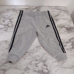 Adidas Kids Boy Pants Joggers Gray Striped Black Elastic Waist‎ Size 12 Months